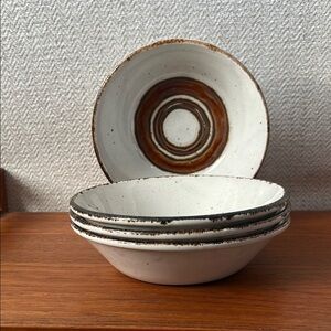 Midwinter Stonehenge “Earth” Rustic White and Brown Bowls, Set of 4, 6 1/2”